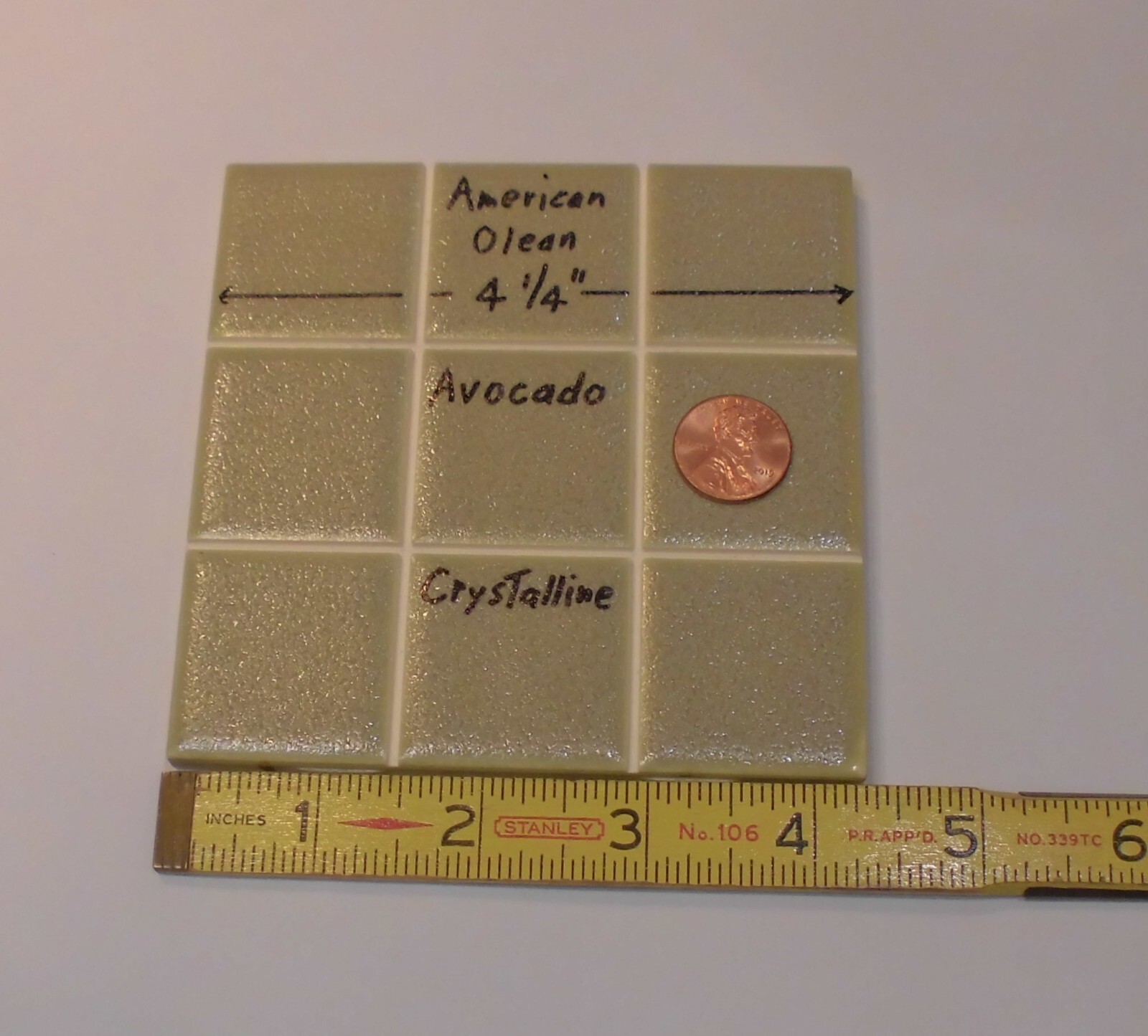 1 pc. Ceramic Tile *Avocado-Green* 9th Scored Crystalline: American Olean 4-1/4″