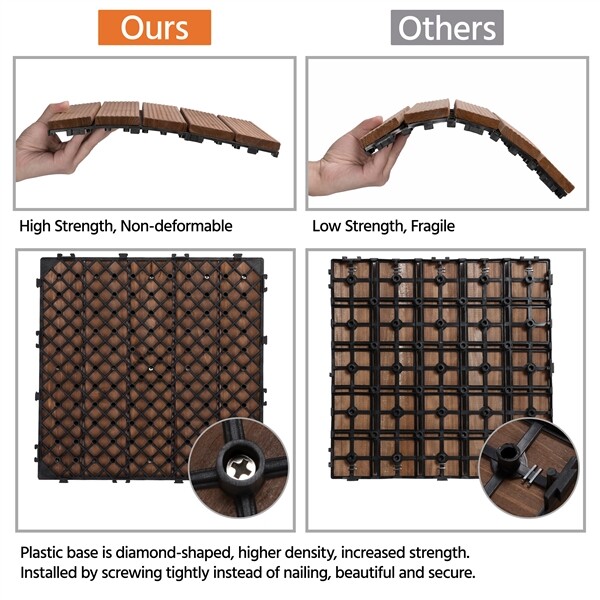27pcs Wooden Patio Tiles Interlocking Flooring Deck Tile Outdoor Pathway 12×12”