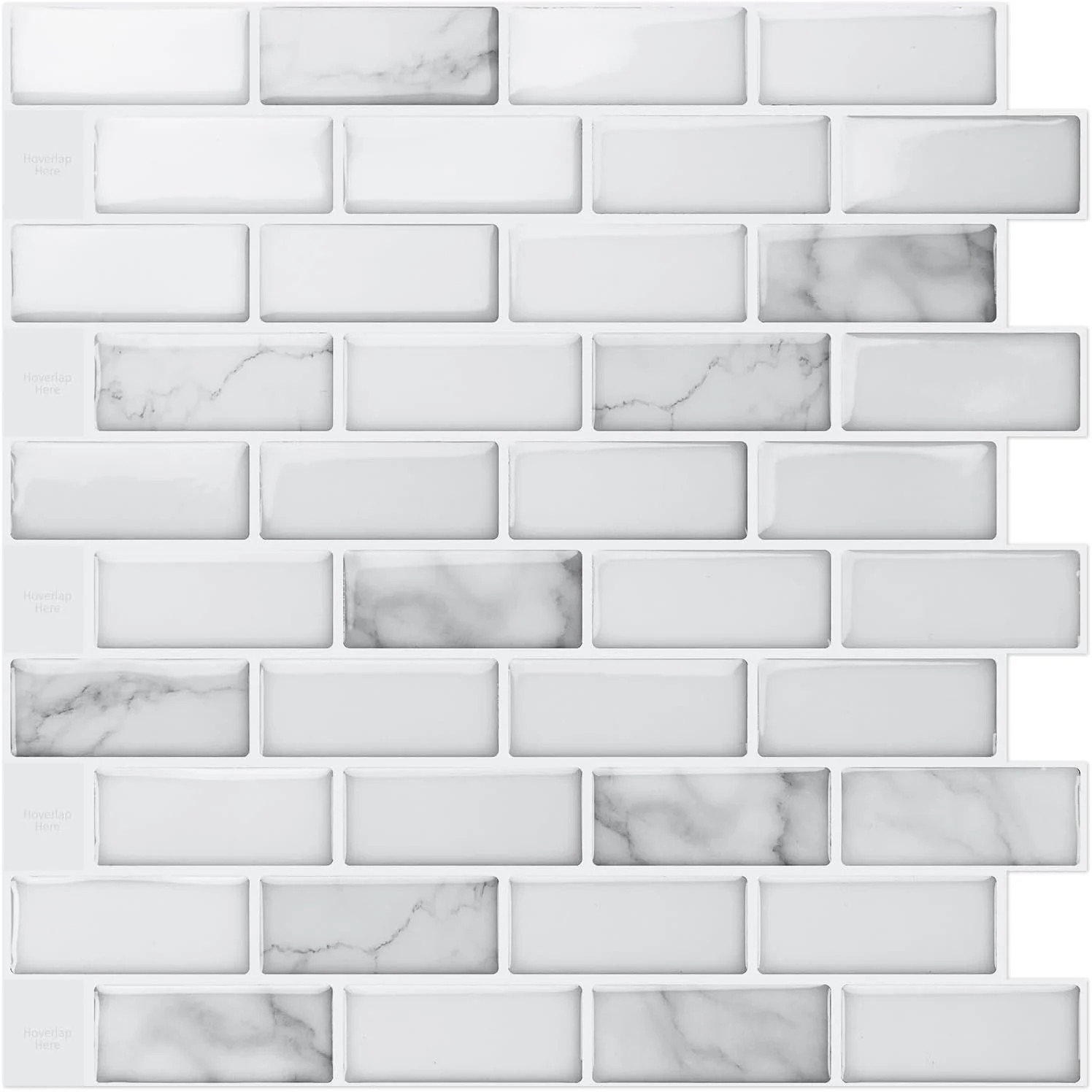 10-Pack Peel and Stick Stone Backsplash Tile, 12″ x 12″, White Marble | Strong A