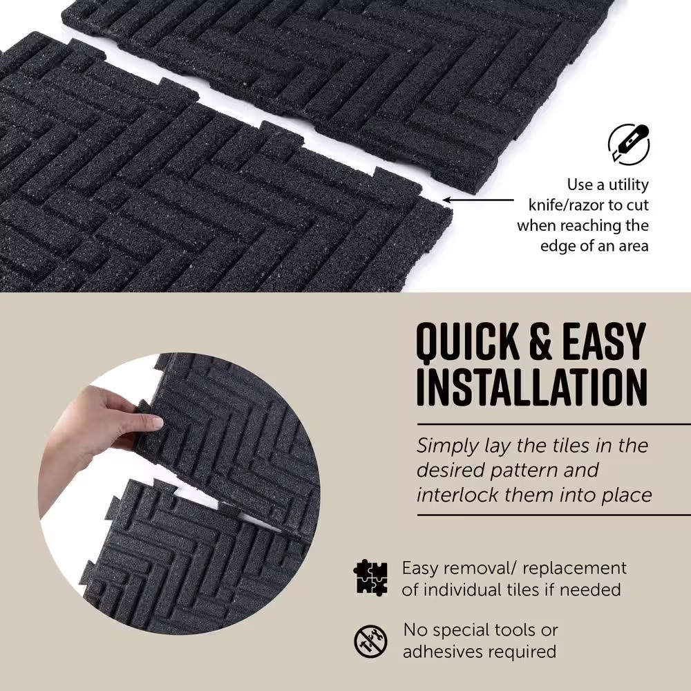 16 In. X 16 In. X 5/8 In. Gray Herringbone Smartloc Rubber Paver (9-Pack)