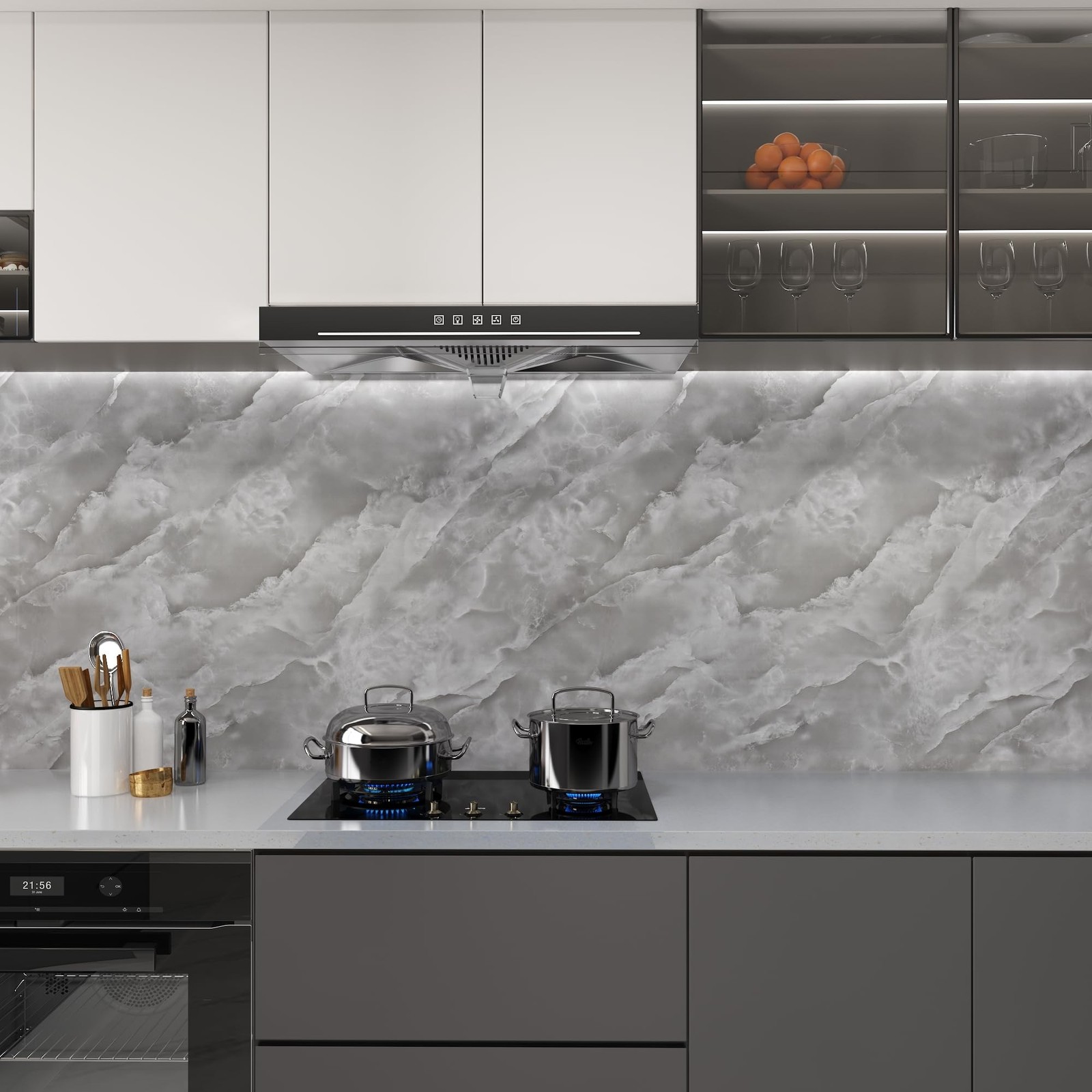 JSEVEM 24″×354″ Gray Marble Contact Paper for Countertops Grey White Cloud
