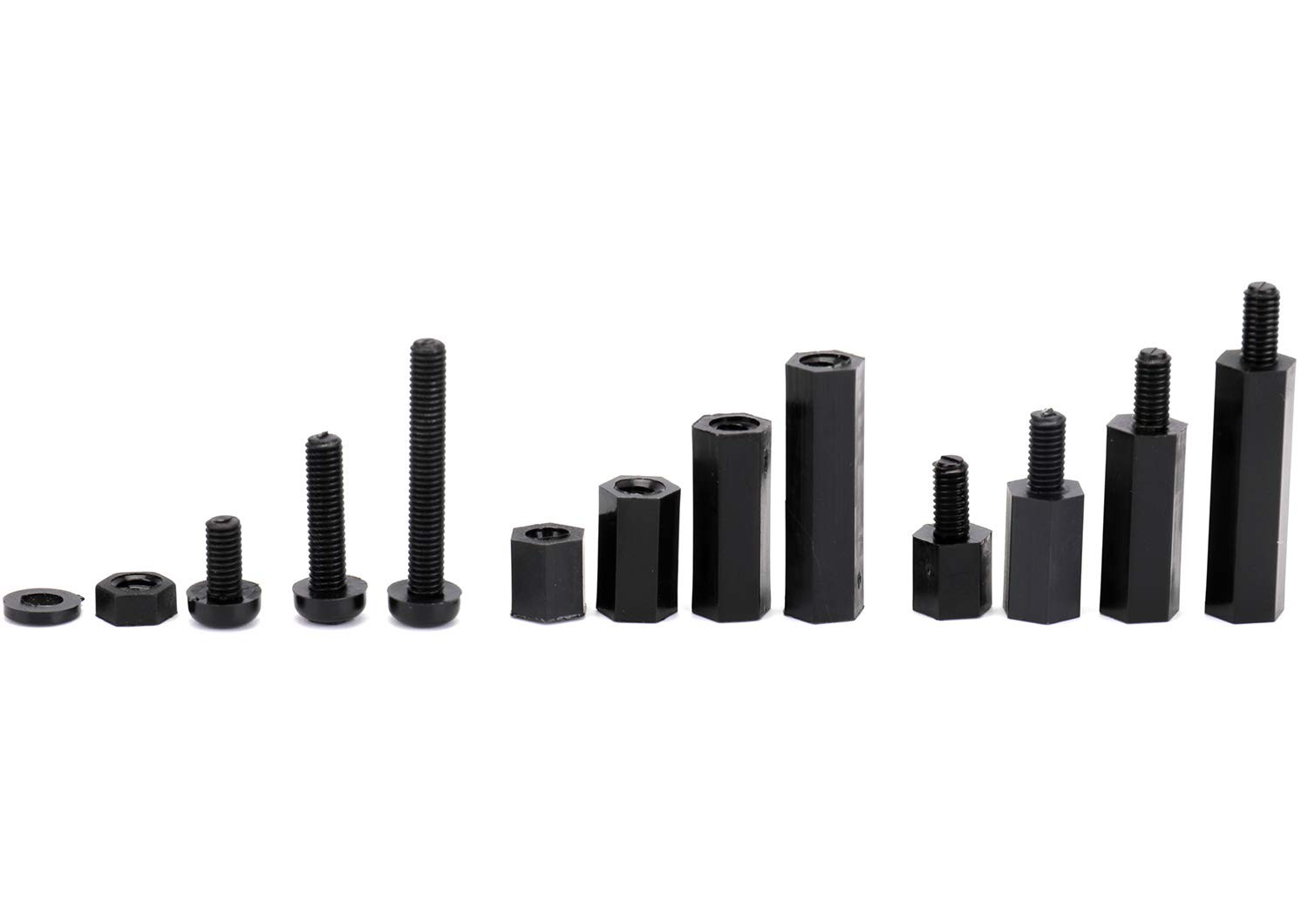 Jucoan 380 PCS M3 Nylon Standoff Kit, Male Female Hex One Size, Black
