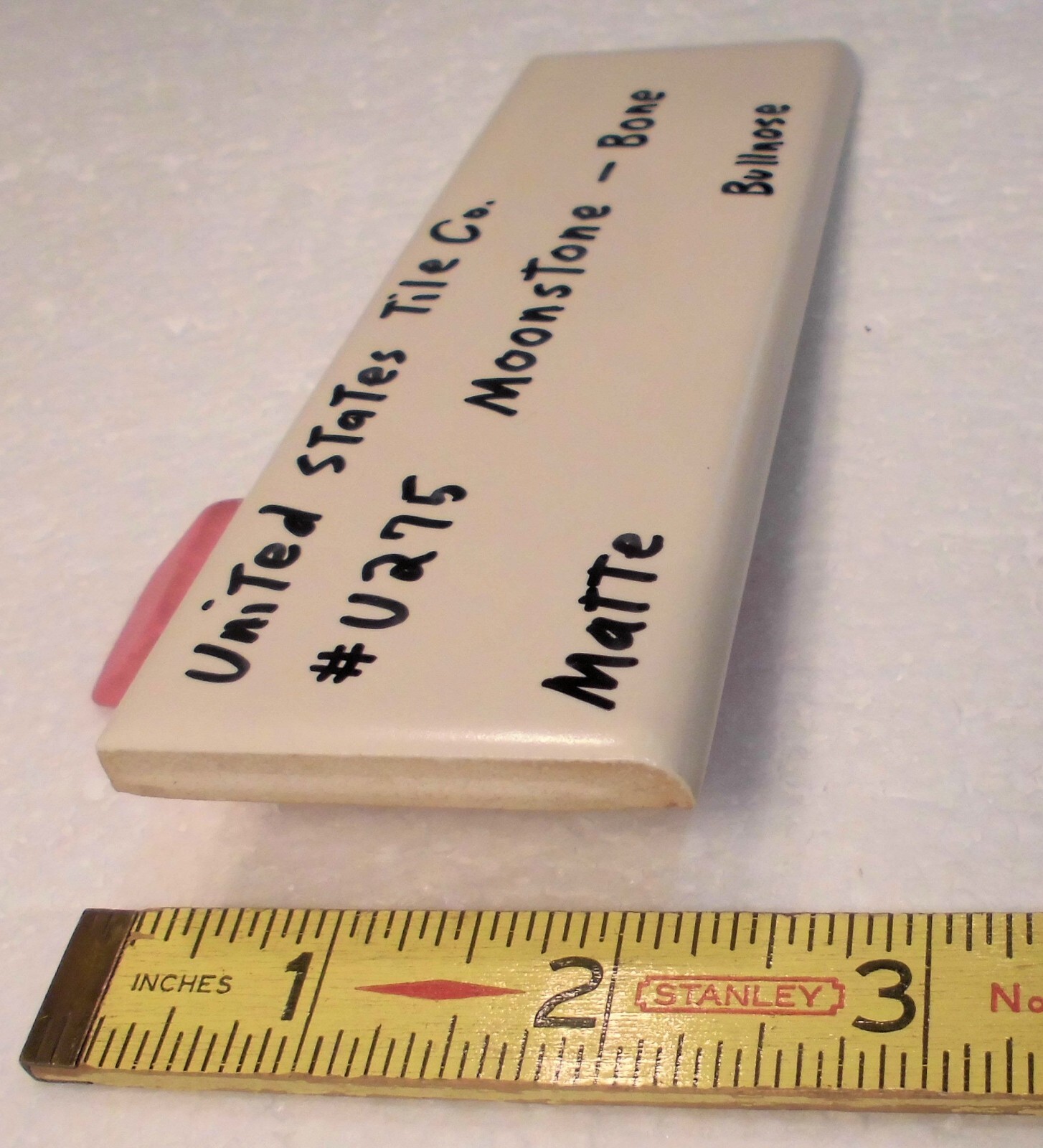 1 pc. Matte Bone: Bullnose Surface Flat Ceramic Tile #U-275 Moonstone, Made USA