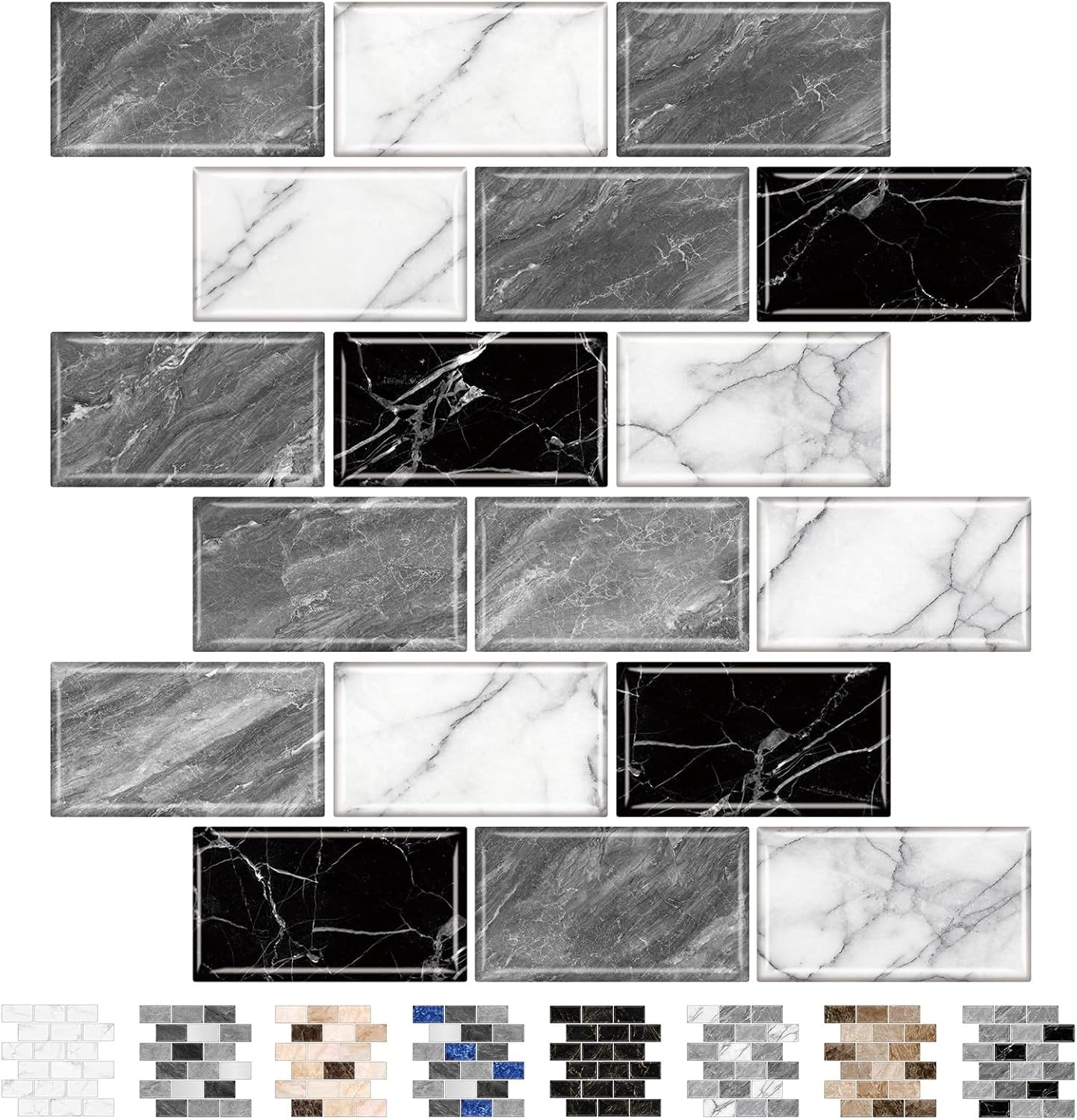 10 Sheets Peel & Stick Marble Backsplash Tiles 12×12 in Gray White Black