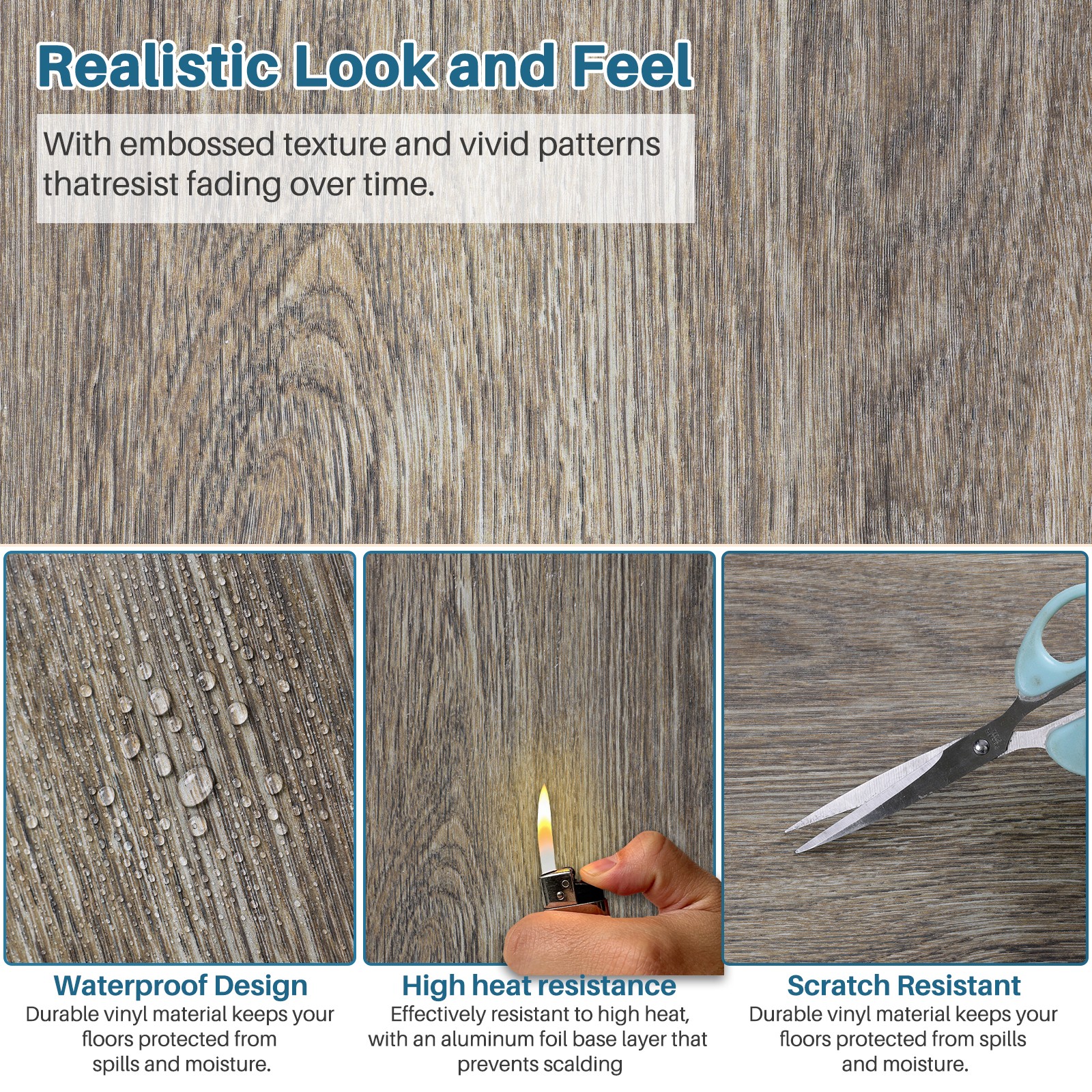 50-100pcs Self-Adhesive PVC Floor Tiles 3D Wood Grain Waterproof for Living Room