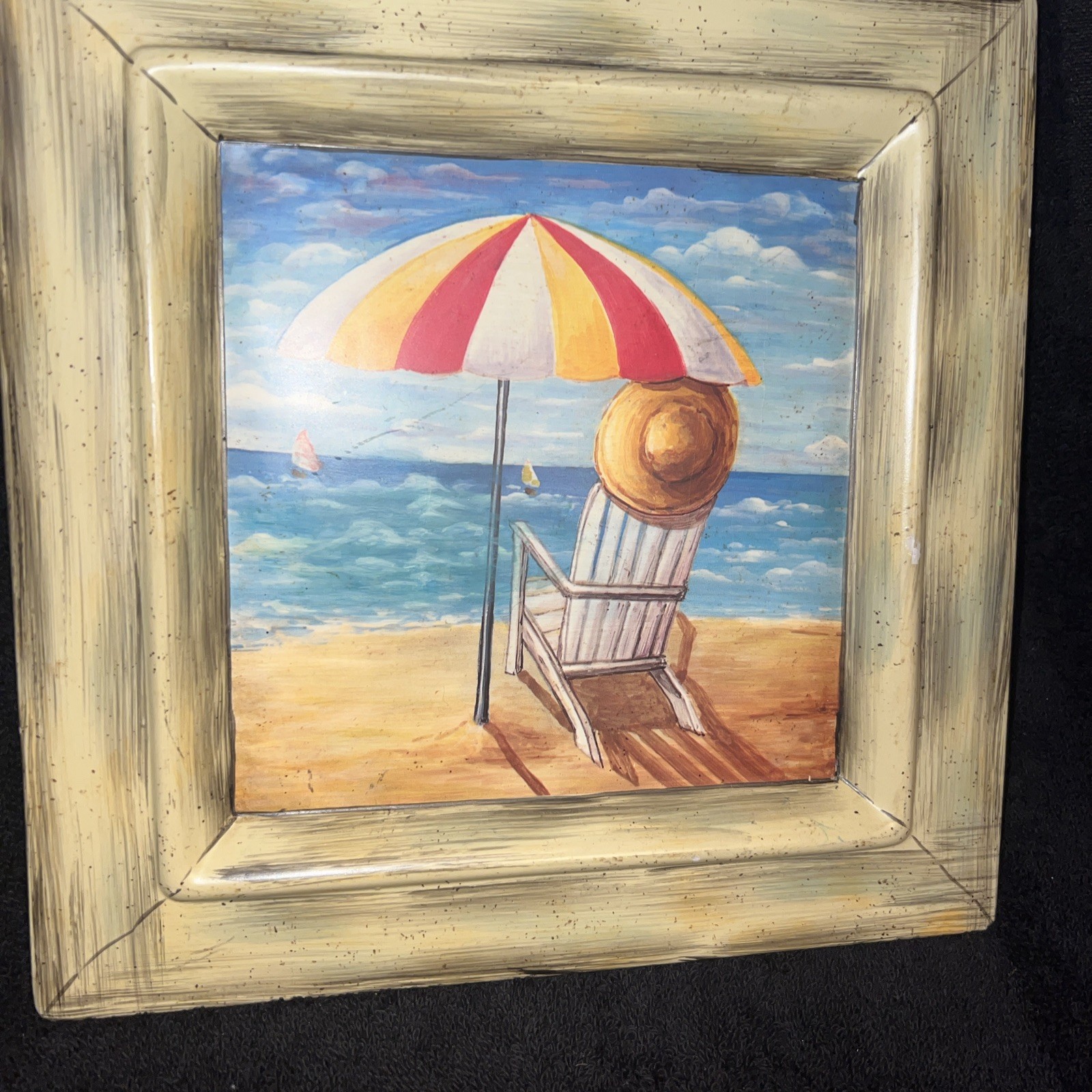 BEACH ART 9″ by 9″ Decorative Porcelain Table Tray Decor SHORELINE SCENE