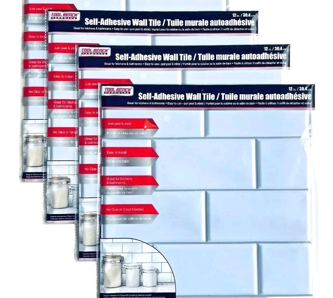 LOT 20 Sheets Hardware Self Adhesive White Subway Wall Tile 12×12 in