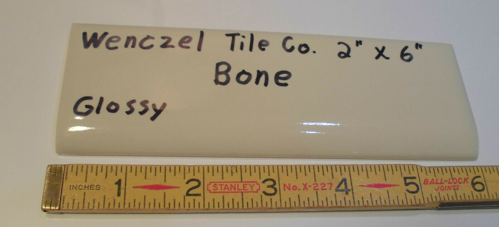 1 pc. Vintage Glossy *Bone* 2” X 6” Bullnose Ceramic Tile by Wenczel Co. NOS