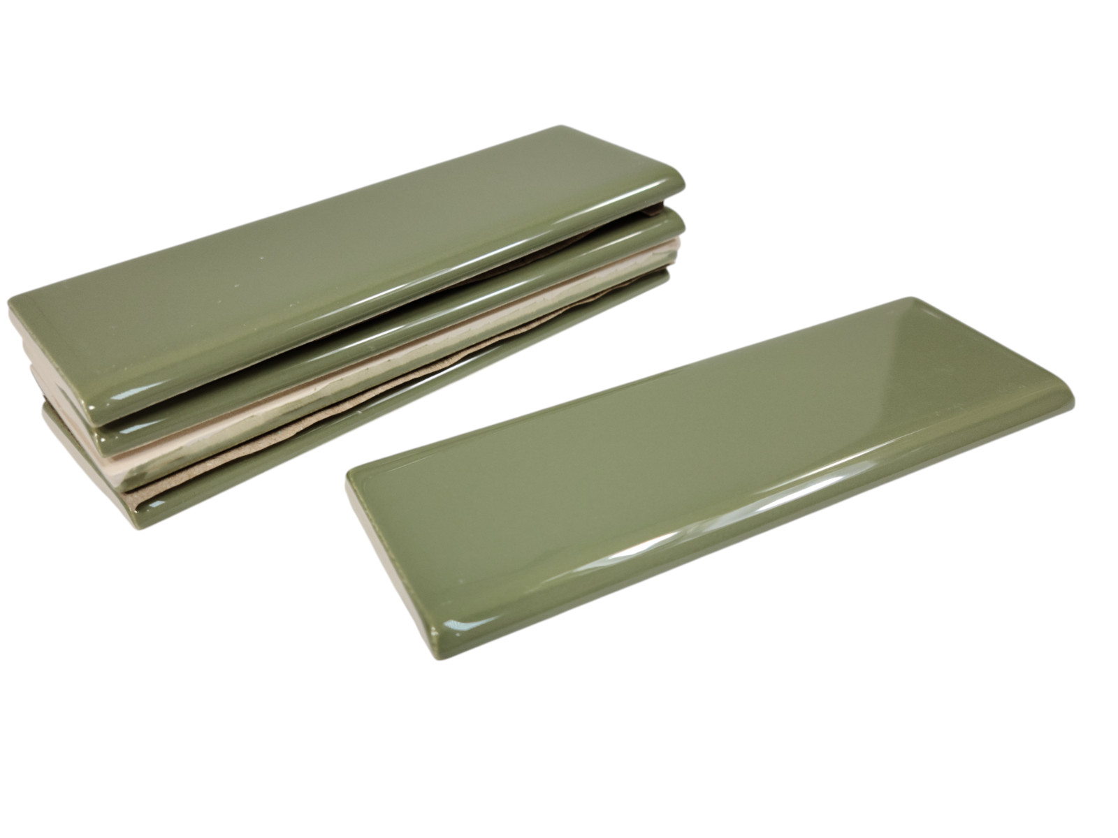 Avocado Green Ceramic Tile Bullnose Subway Backsplash Trim Mid Century Modern