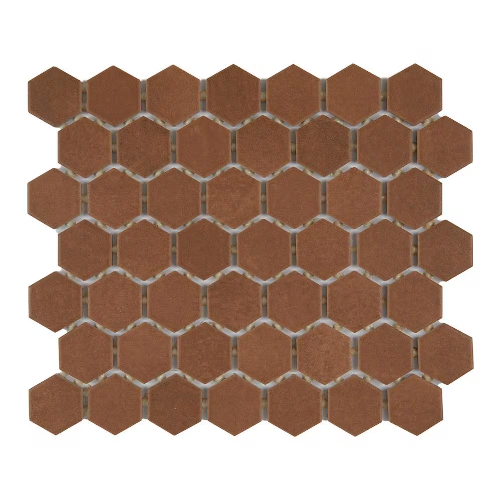 Moroccan Concrete Terra Cotta 11 In. X 10 In. Glazed Ceramic Hexagon Mosaic Tile