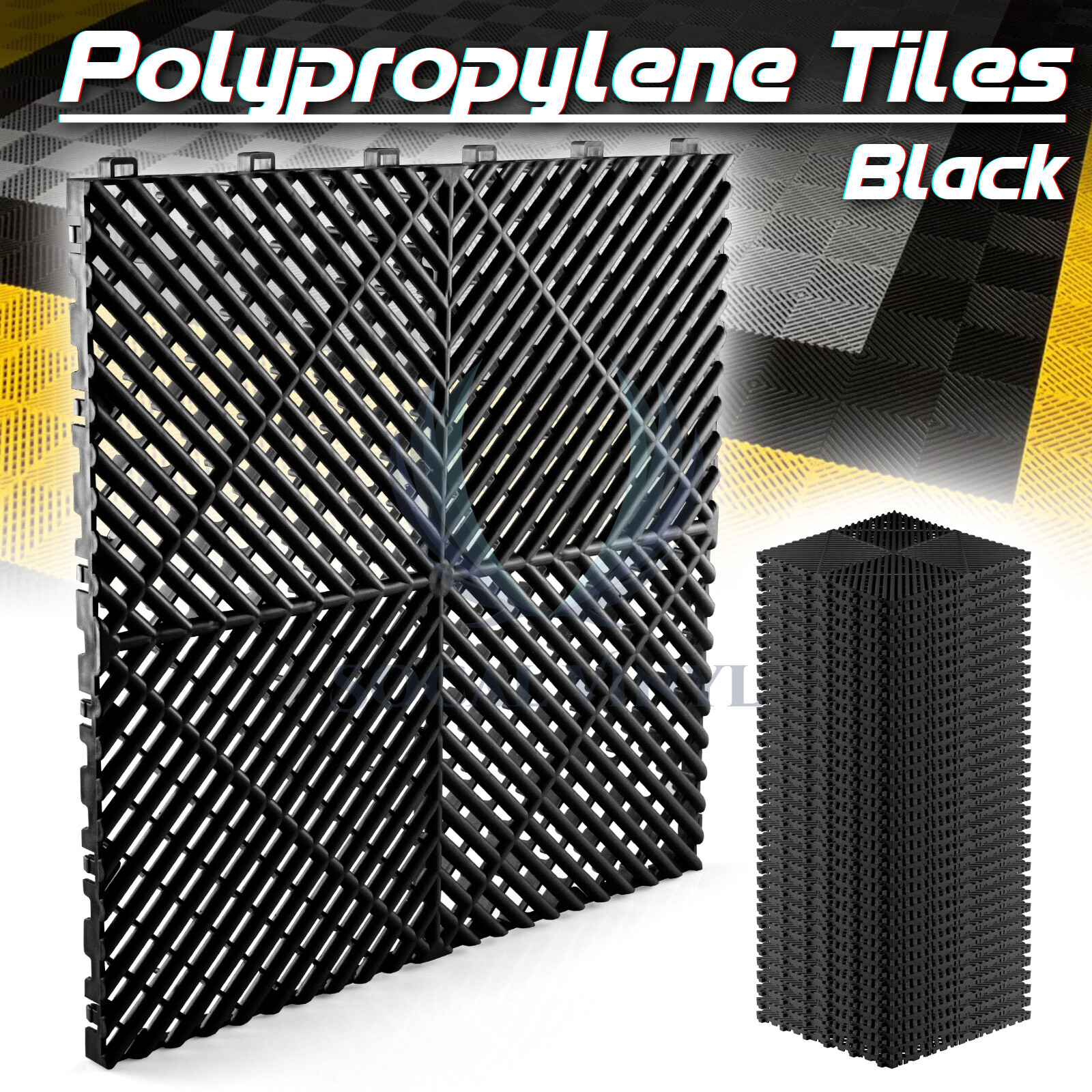 34pcs 16″x16″ Black Garage Floor Mat Perforated Flooring Tile Shop Interlocking