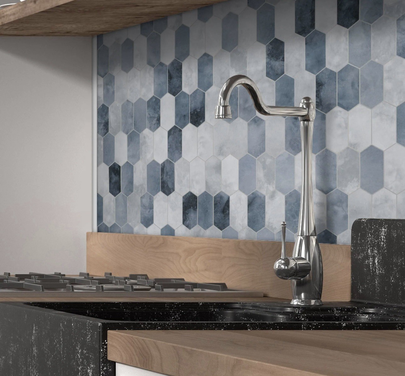 10-Sheet 12″x11.5″ Honeycomb Peel and Stick Backsplash Wall Mosaic Tile Blue