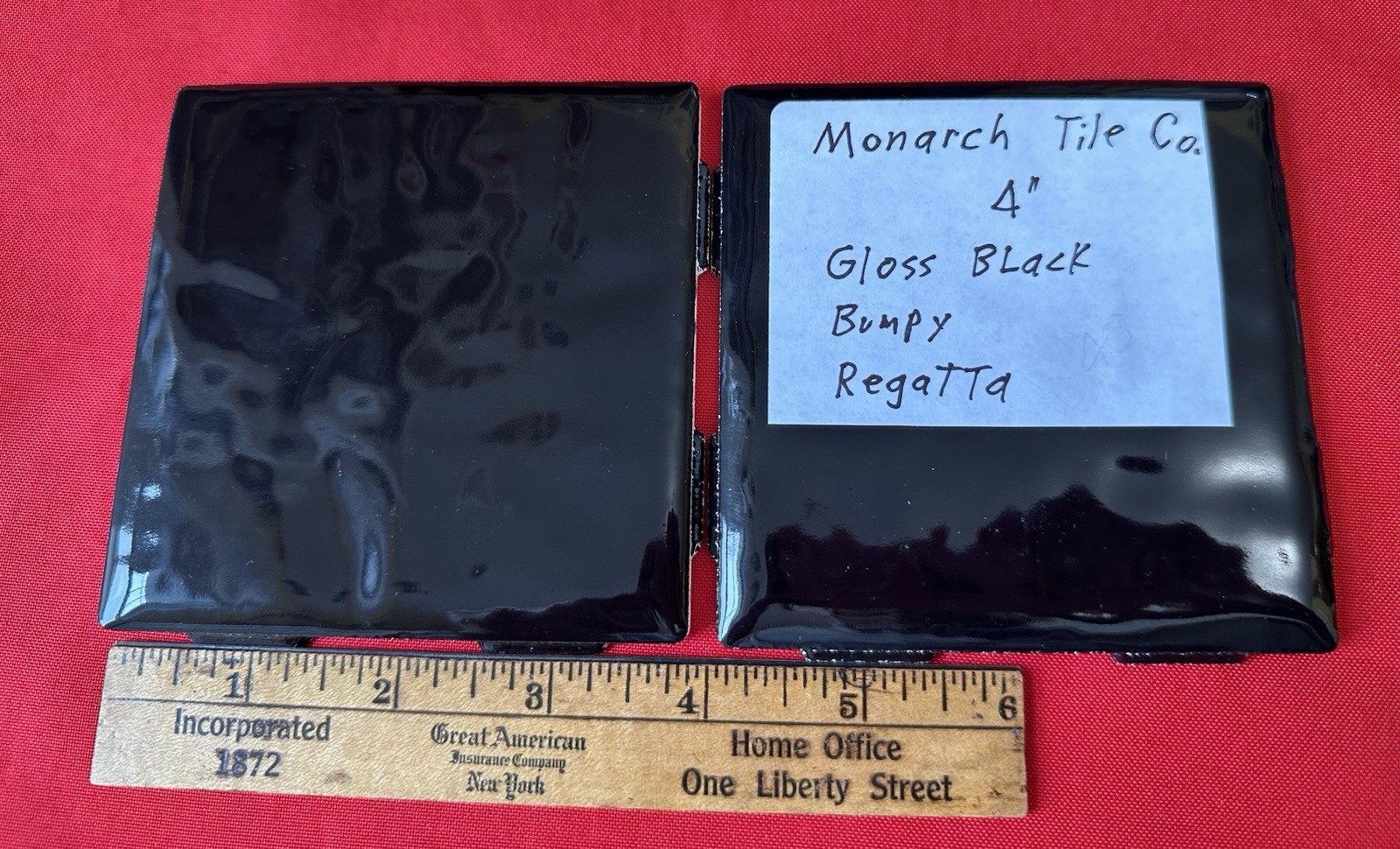 4 Pieces: Dark Rich Gloss Black: 4″ Very Bumpy Ceramic Tile by Monarch Co. NEW