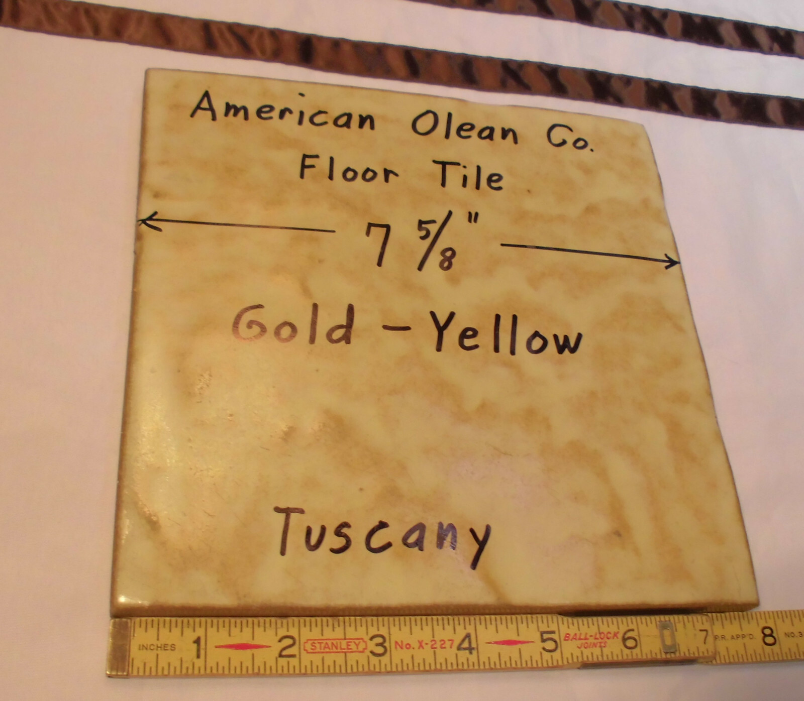 1 pc. *Gold-Yellow* Ceramic Floor Tile; American Olean 7-5/8″ X 1/2″ Thick
