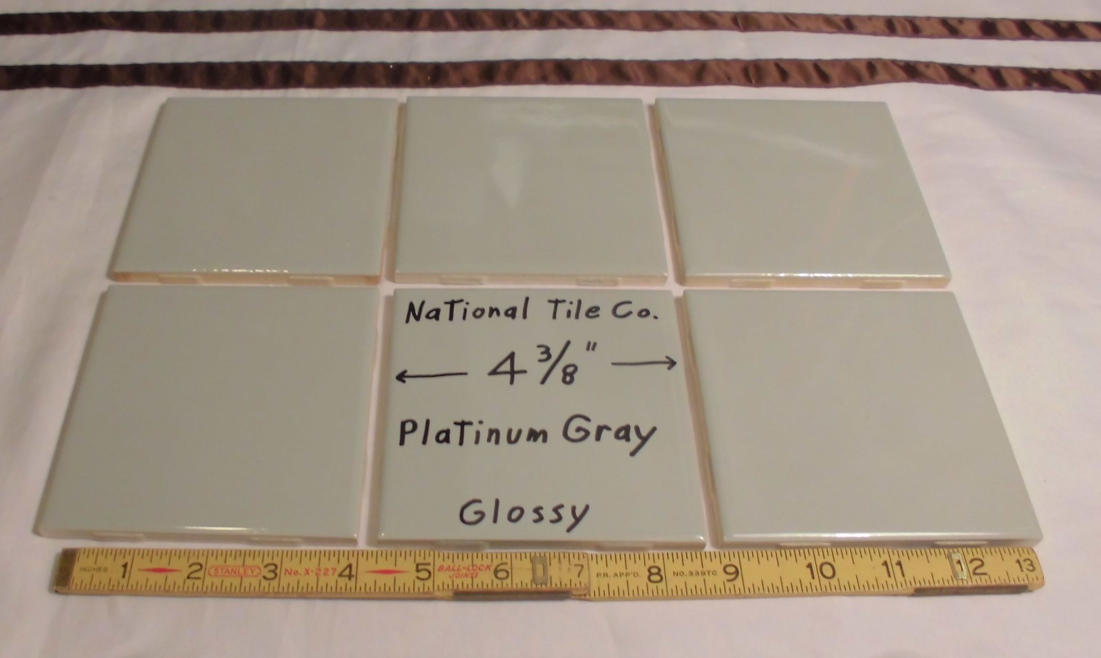 1 pc. Slate Gray-Platinum Gray: Glossy Ceramic Tile 4-3/8″ National Tile Co.