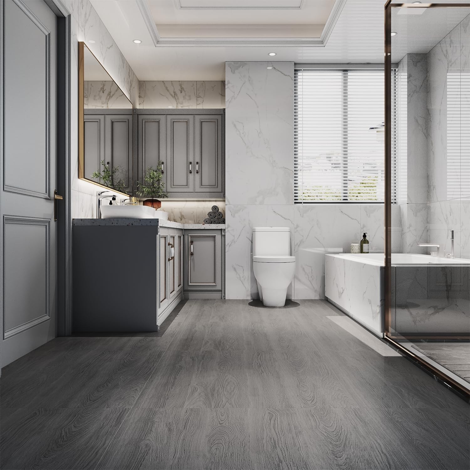Peel & Stick Floor Tile 11.8″ x 118″ Vinyl Flooring Roll PVC Wood Grey 1PC