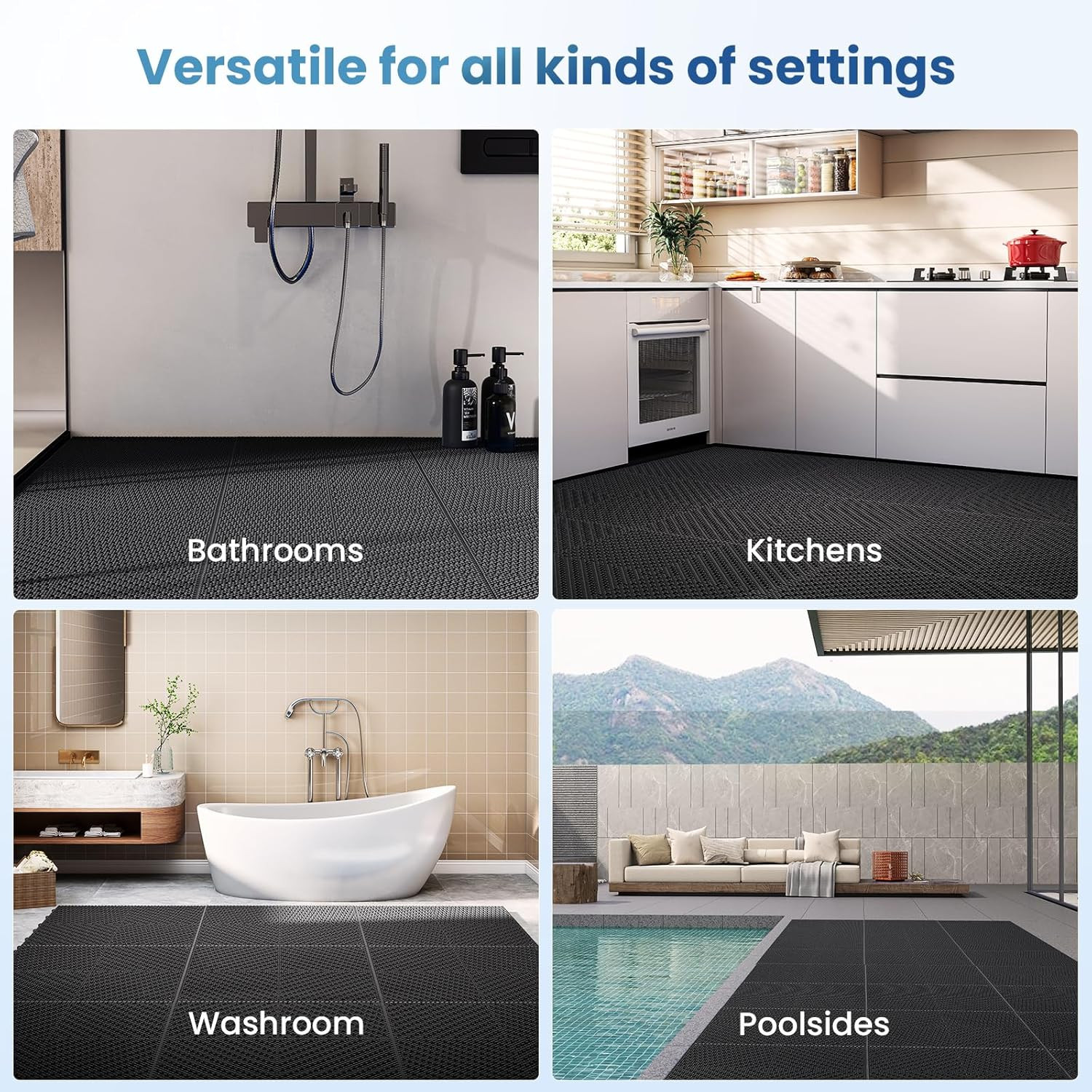 60Pcs Interlocking Drainage Floor Tiles 11.8″ Soft PVC Anti Slip Mat Pool Black
