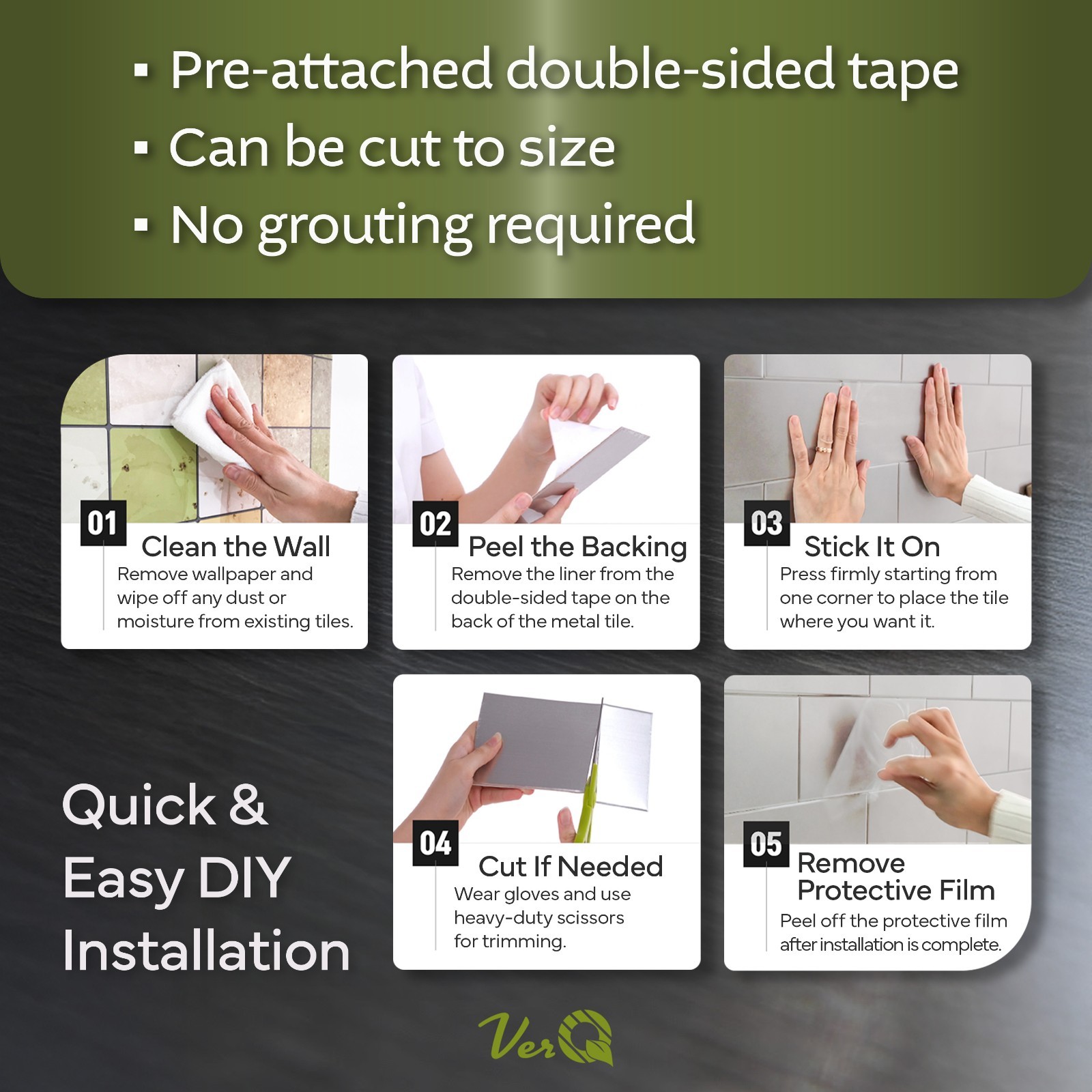 VER-Q Metal Tile Glossy White (50 sheets)- 2 Colors