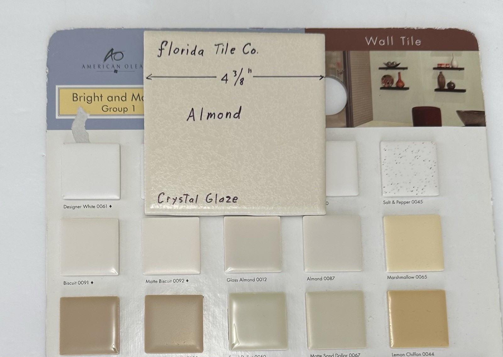 1 pc. *Almond Color* Crystal Glazed Ceramic Tile 4-3/8″ by Florida Co. New