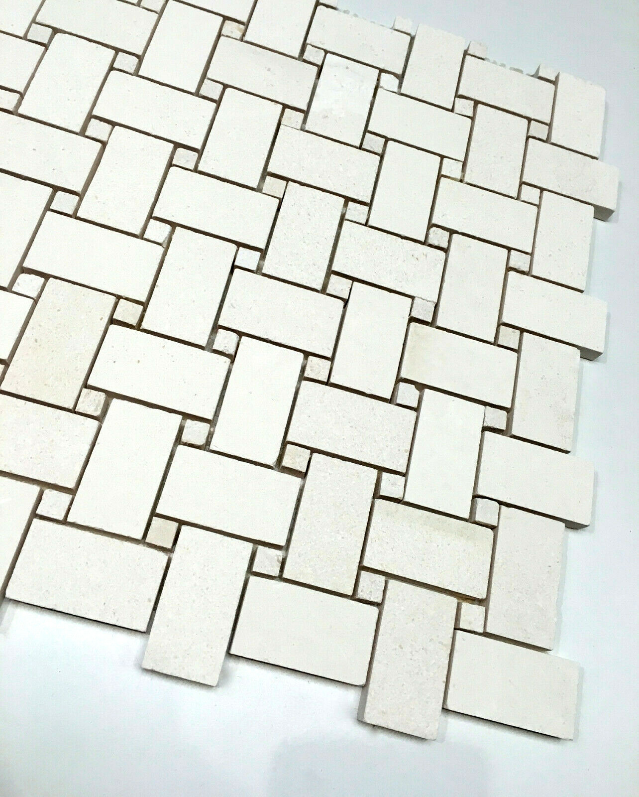 Champagne Limestone Basketweave Mosaic Wall Tile Monochrome 1.2 squarefoot