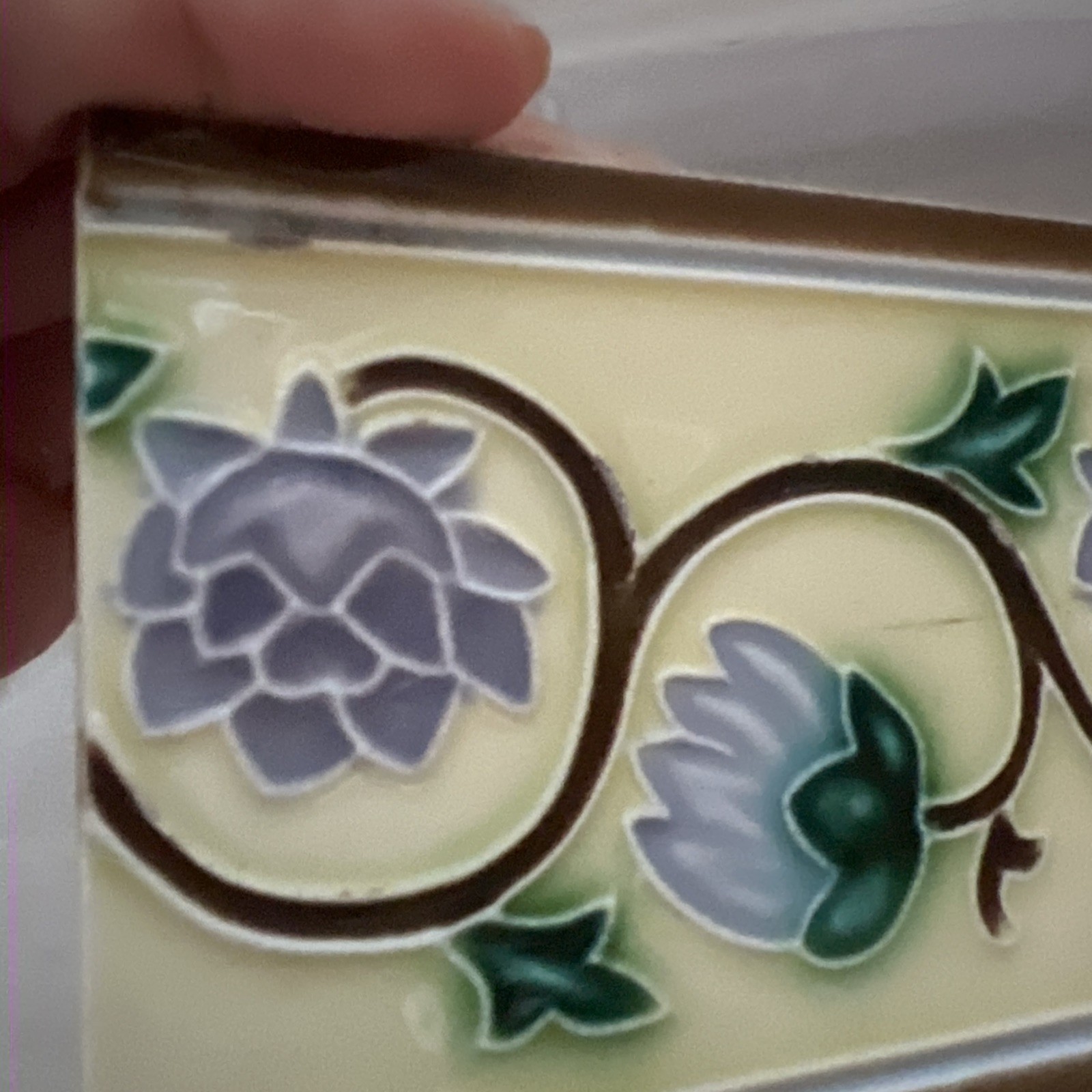 Antique Japanese Majolica Border Tiles Danto Kaisha DK Lotus Vine 6×3 Lot of 4