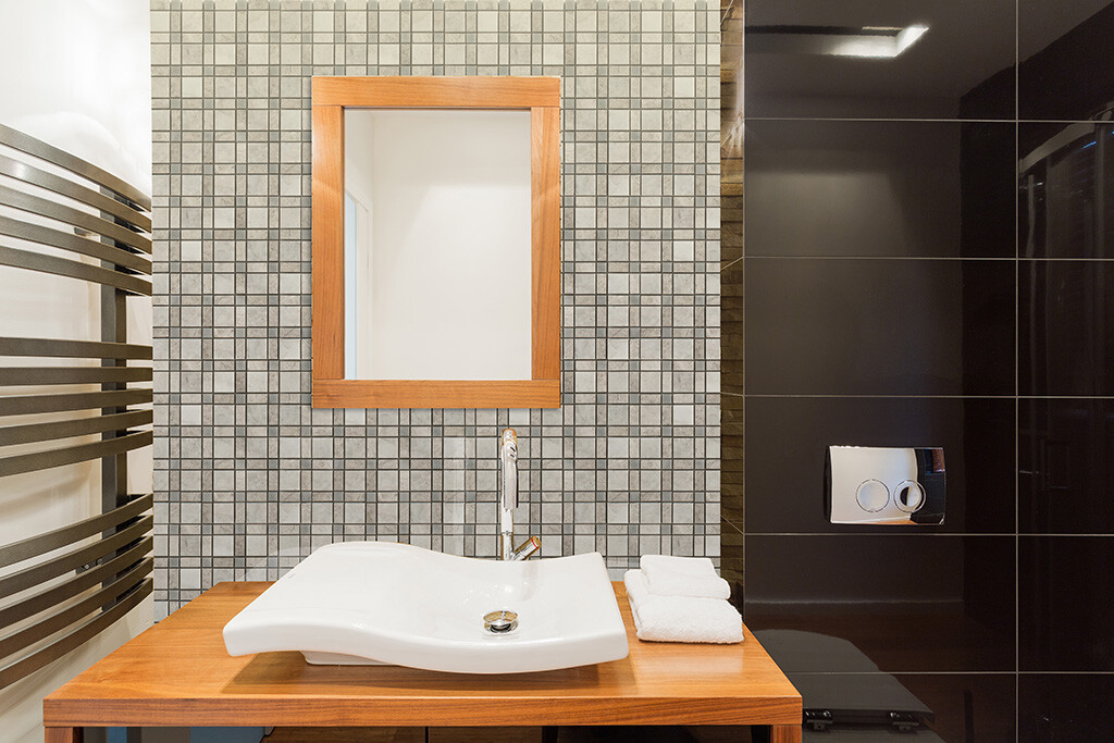 Plaid Carrara & Silver Shadow & Tahoe Honed Marble Mosaic Tile