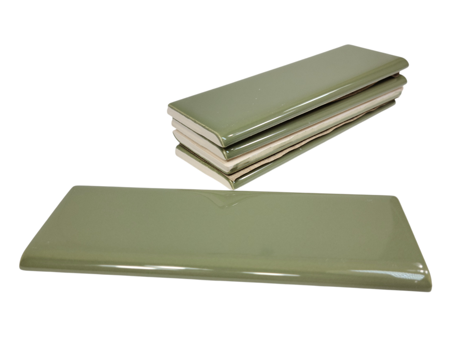 Avocado Green Ceramic Tile Bullnose Subway Backsplash Trim Mid Century Modern