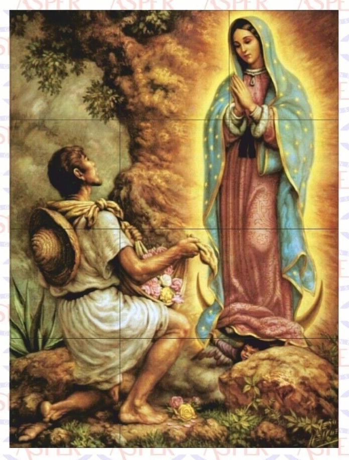Virgen de Guadalupe 12pc CERAMIC TILE MURAL 24″x32″ Backsplash Mosaic Wall Decor