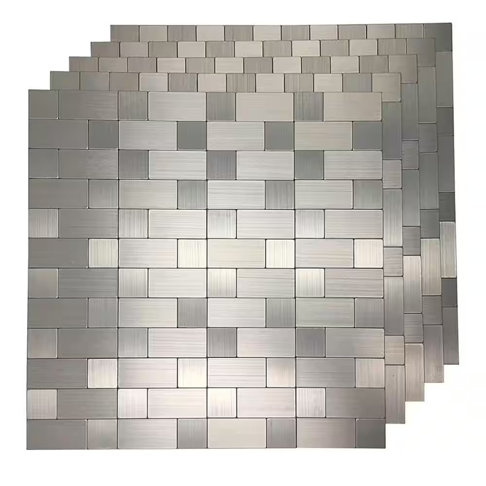 Art3d Peel Stick Metal Backsplash Tile 11.8×11.8 in Aluminum Silver 9.6 sq ft
