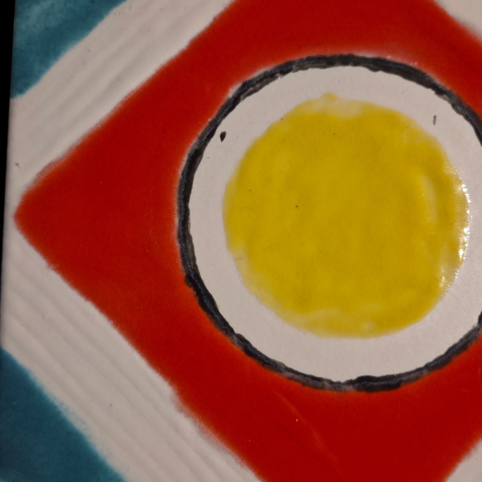 Decorative Ceramic Tile8x8Wall Art Trivet Abstract Design Yellow Red Turquoise