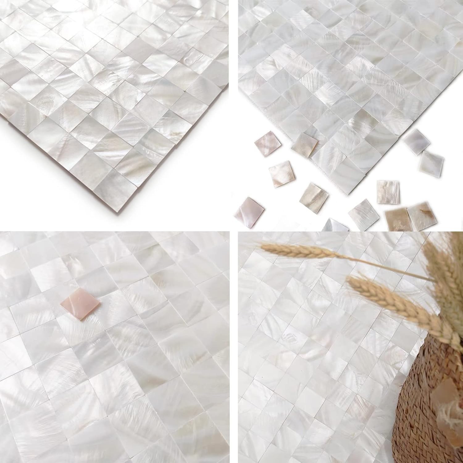Peel and Stick Backsplash Mother of Pearl Tile, Yew & Tulip Self-Adhesive Natura