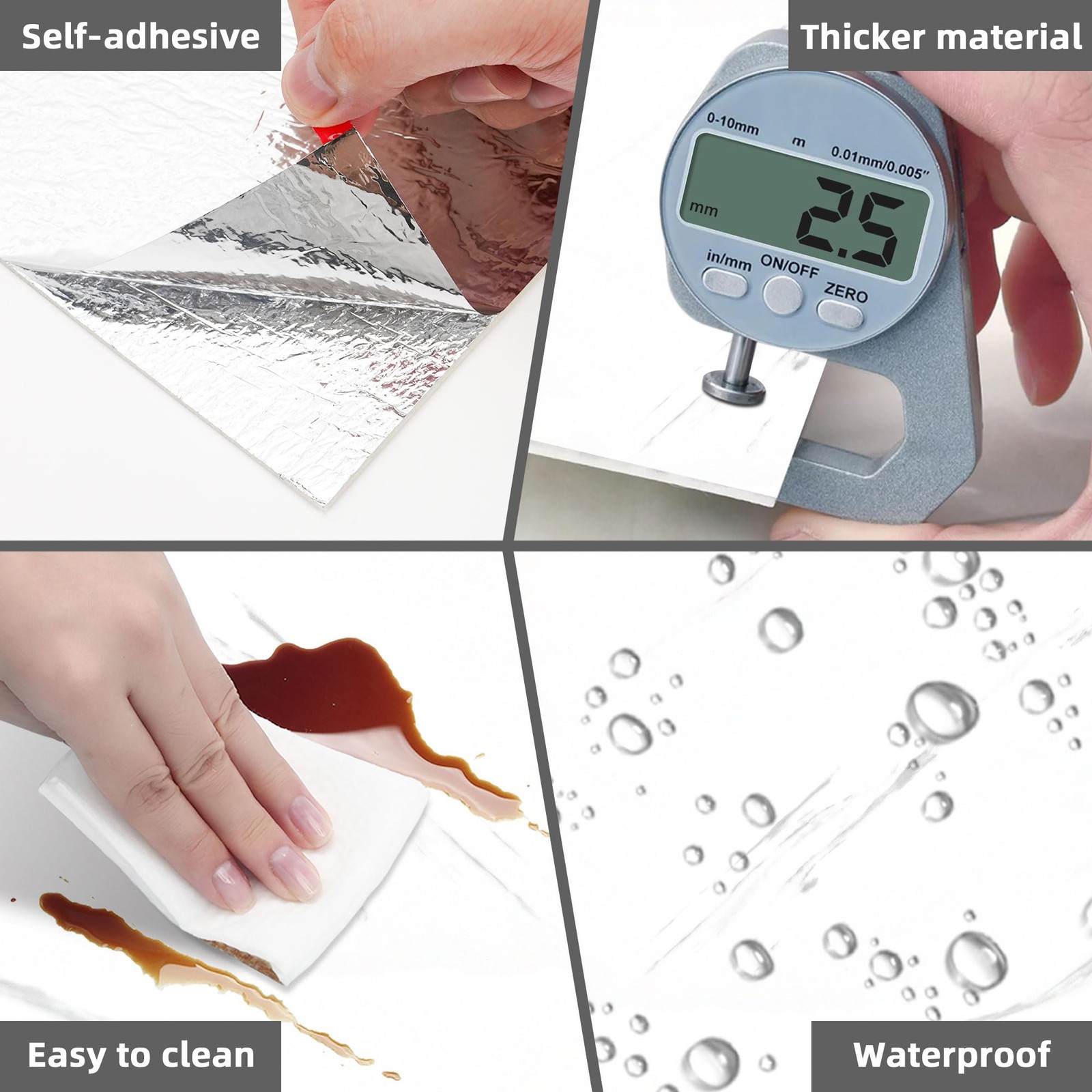 Peel and Stick Tile Shower Waterproof Marble Tiles Wall Panels, 11.8″x11.8″ S…