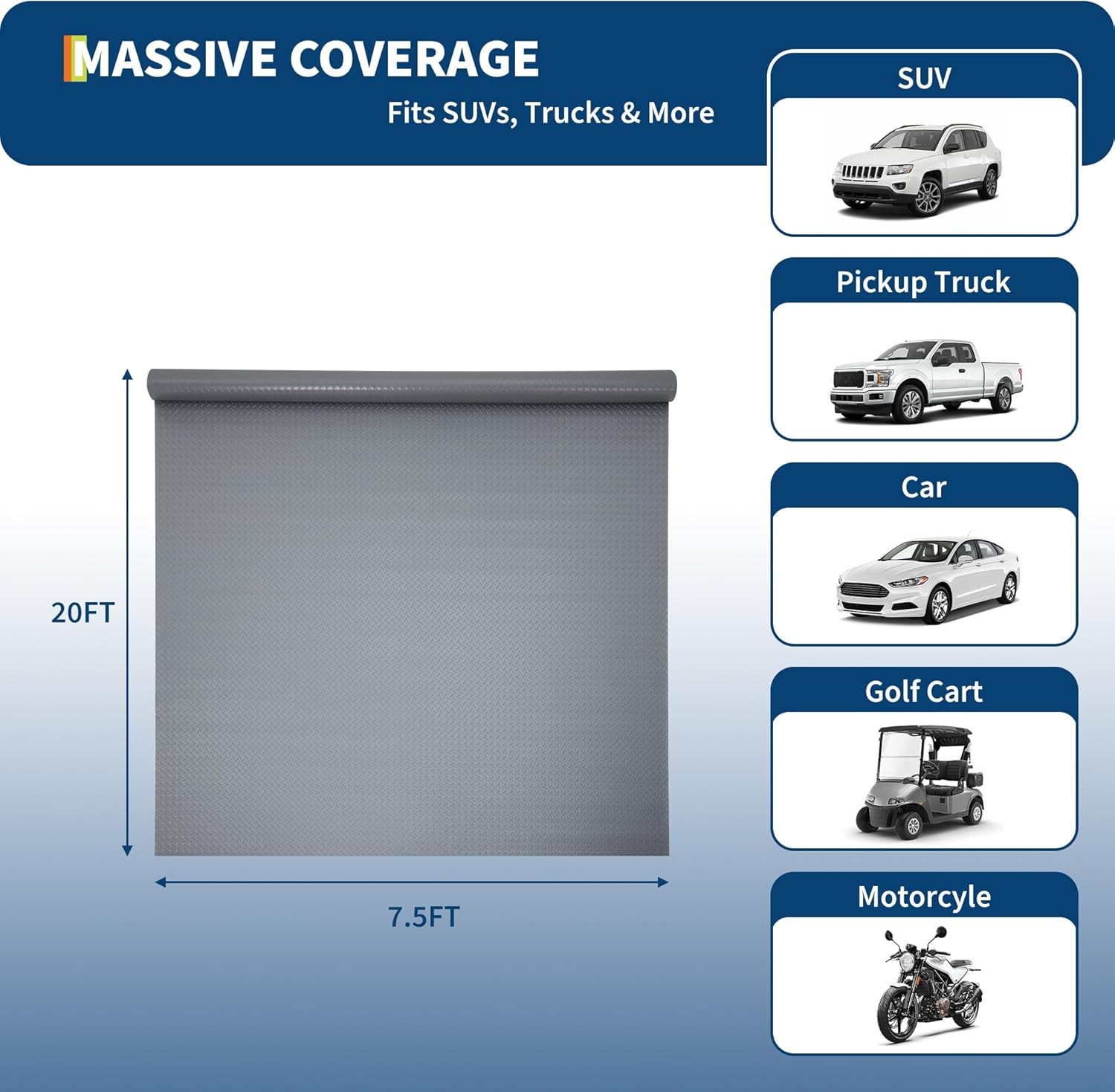 7.5×20 ft Garage Floor Mat 2mm Non-Slip PVC Garage Mat Roll Protector Mat