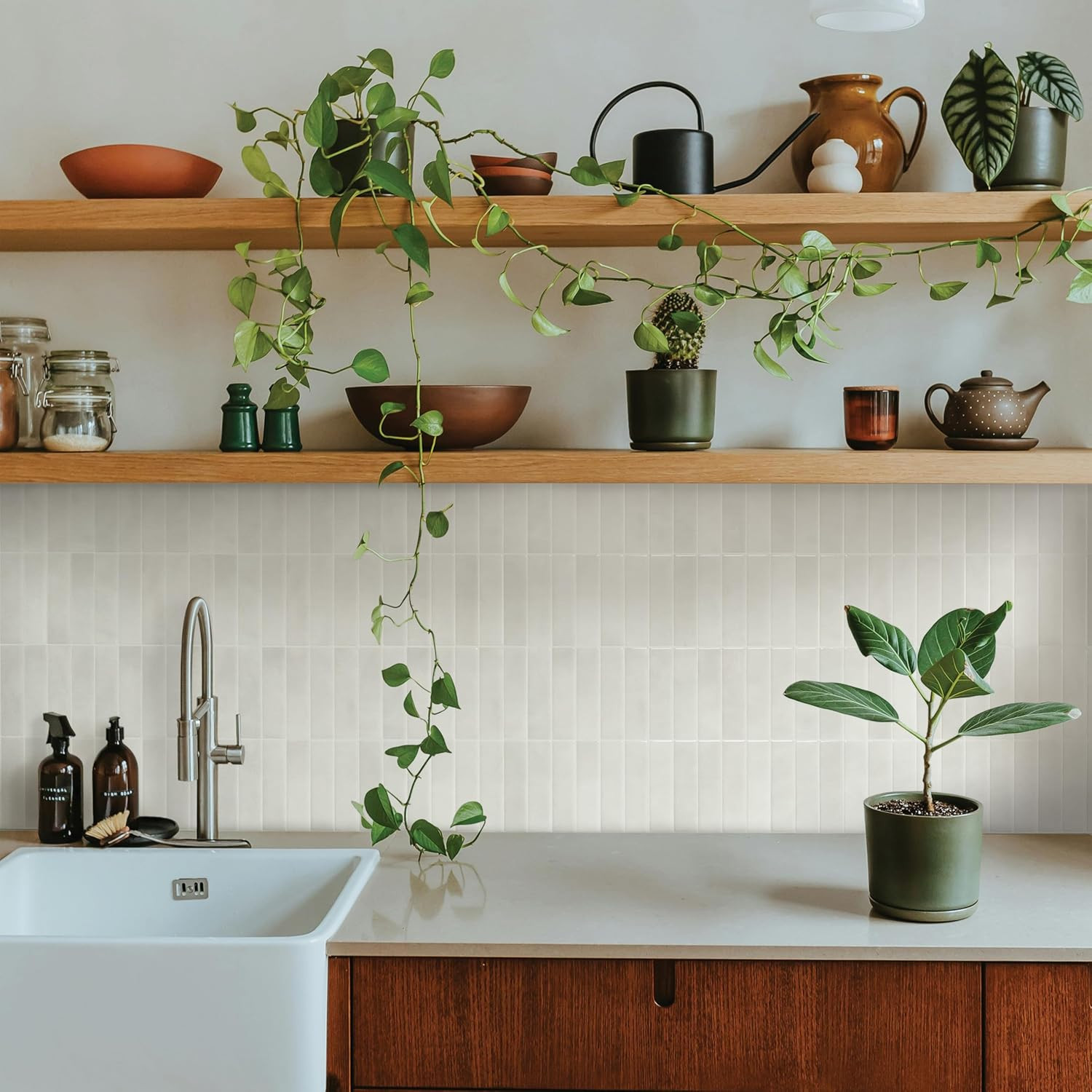 Smart Tiles Peel and Stick Backsplash, Stacked White & Grey, 11.43″X9″ | Pack