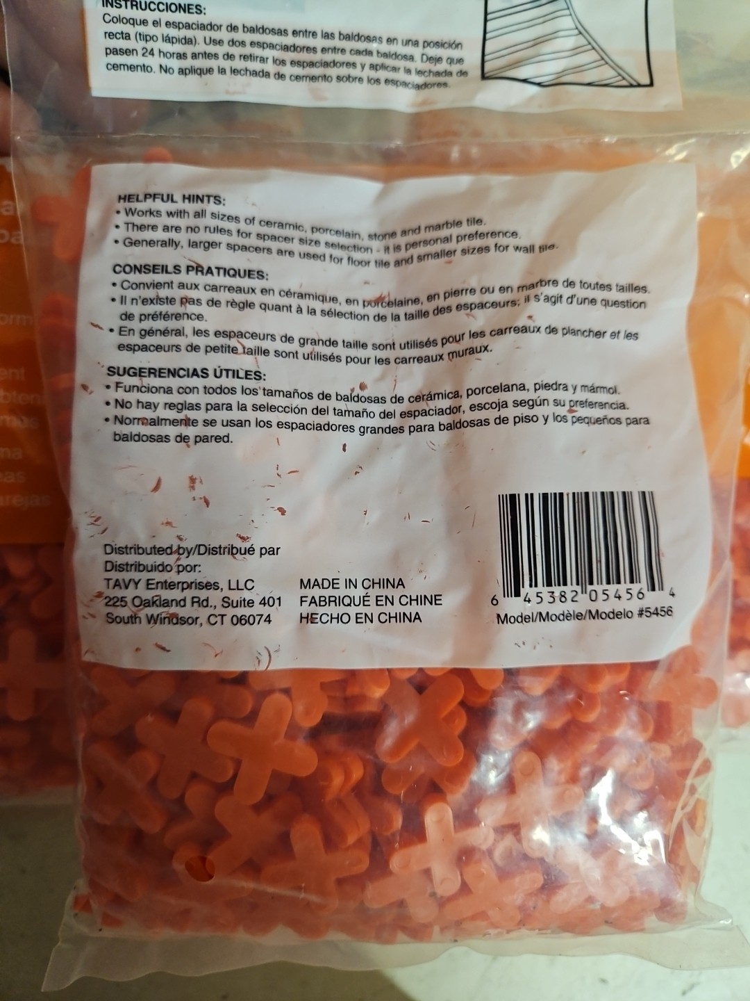 Tavy Basix Tile Spacers 1/4in 6mm 500 Cross Pcs Orange Plastic 5 bags/2500 Pcs