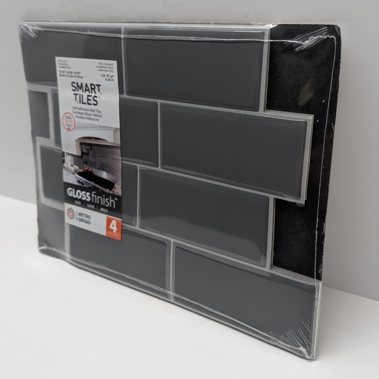 Smart Tiles Vinyl Adhesive Wall Tile 1 Pack of 4 Metro Grigio SM1064-4 (Gray)