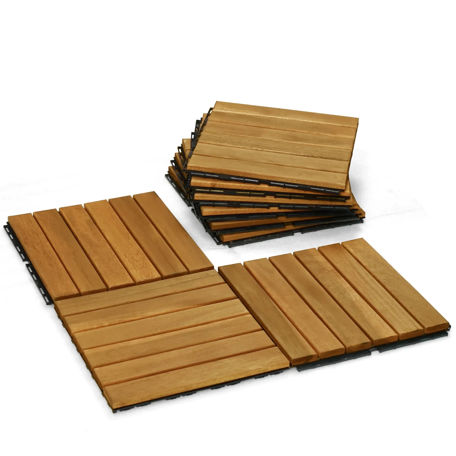 Solid Wood Deck Tiles 6 Slat – SET 9 Pcs – 12”x12”