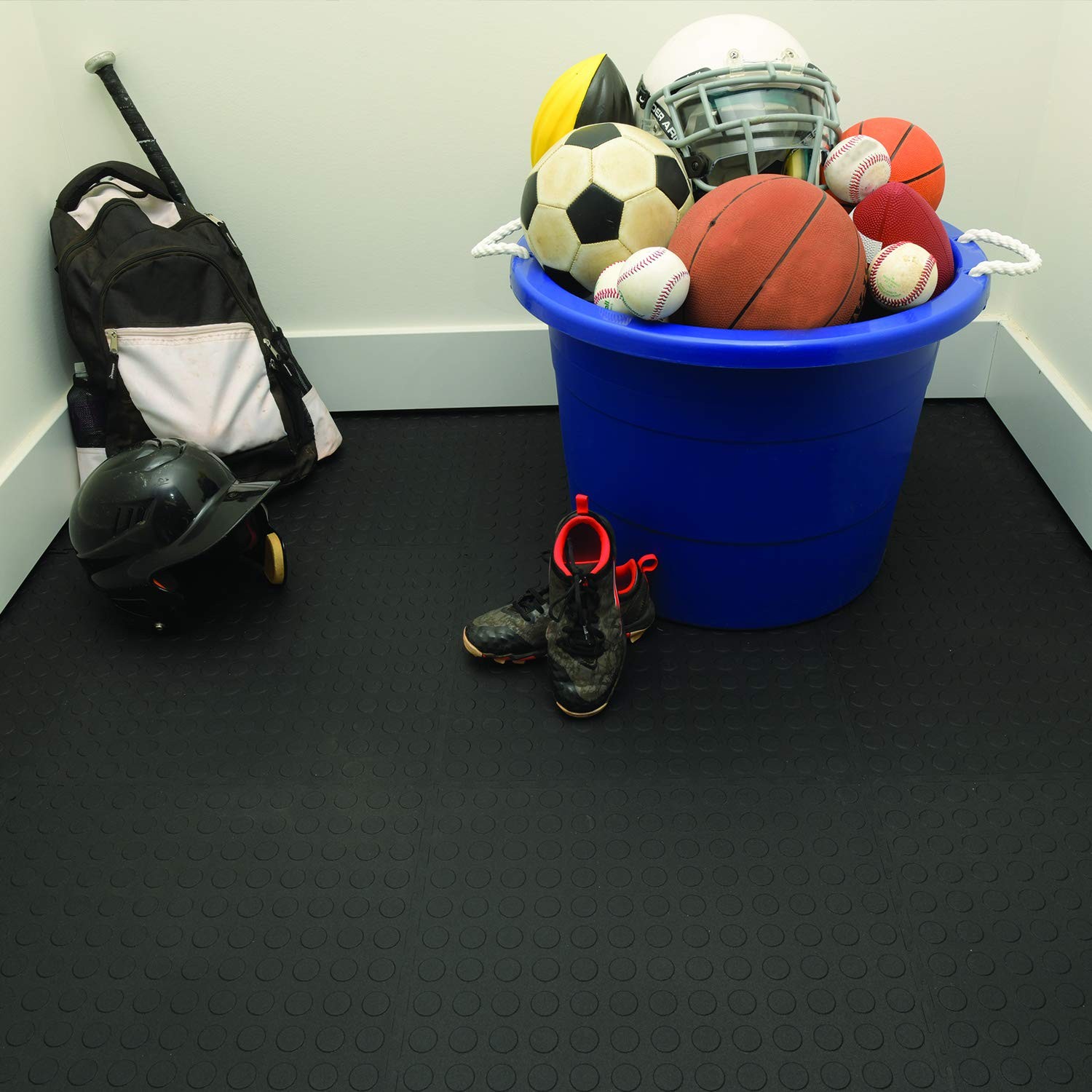 VersaTex Garage Floor 18 x 18 inch Square Plastic Raised Coin 24 Pack, Black