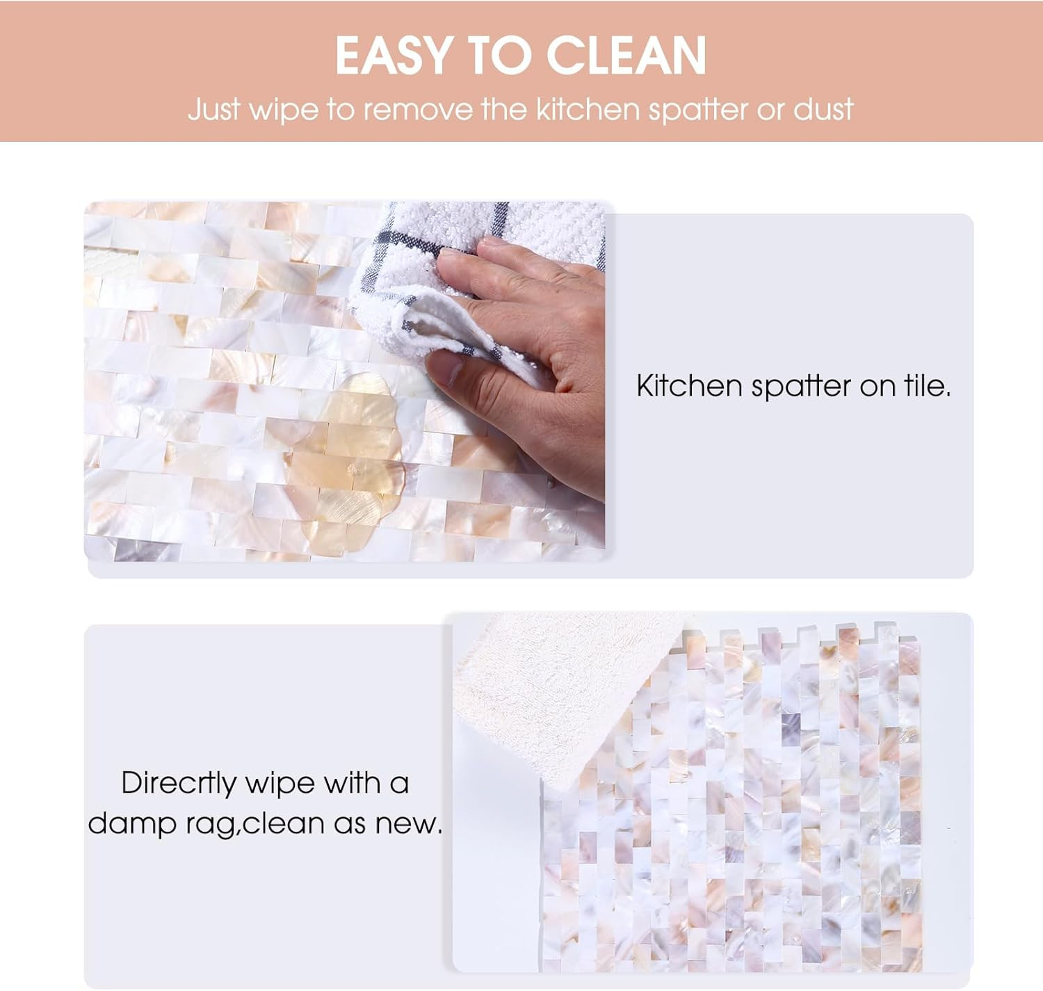 Colorful Pearl Shells Peel and Stick Backsplash Tiles for Kitchen & Bath