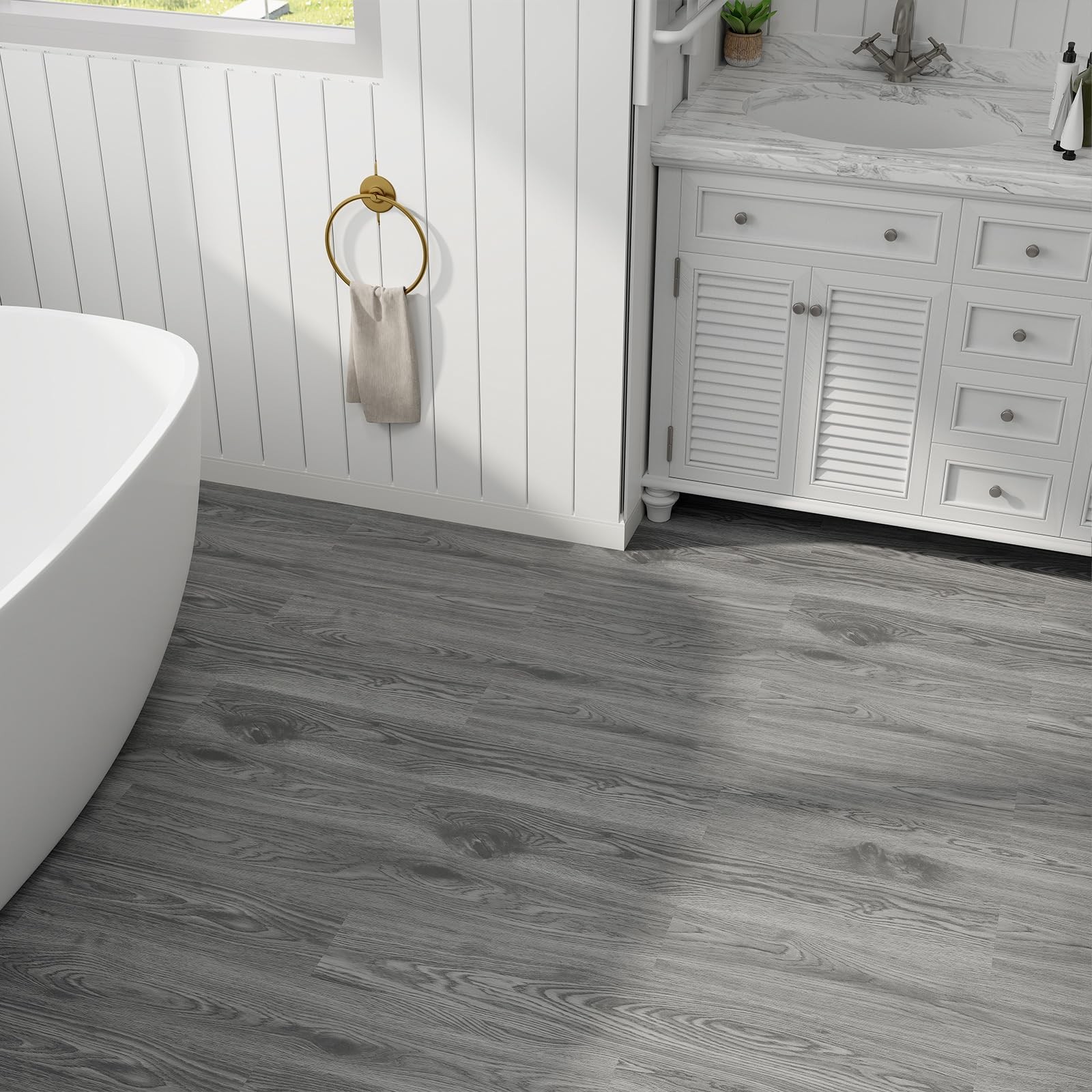 Peel and Stick Floor Tiles, Self-Adhesive Luxury Vinyl Flooring Plank, 6x36in…