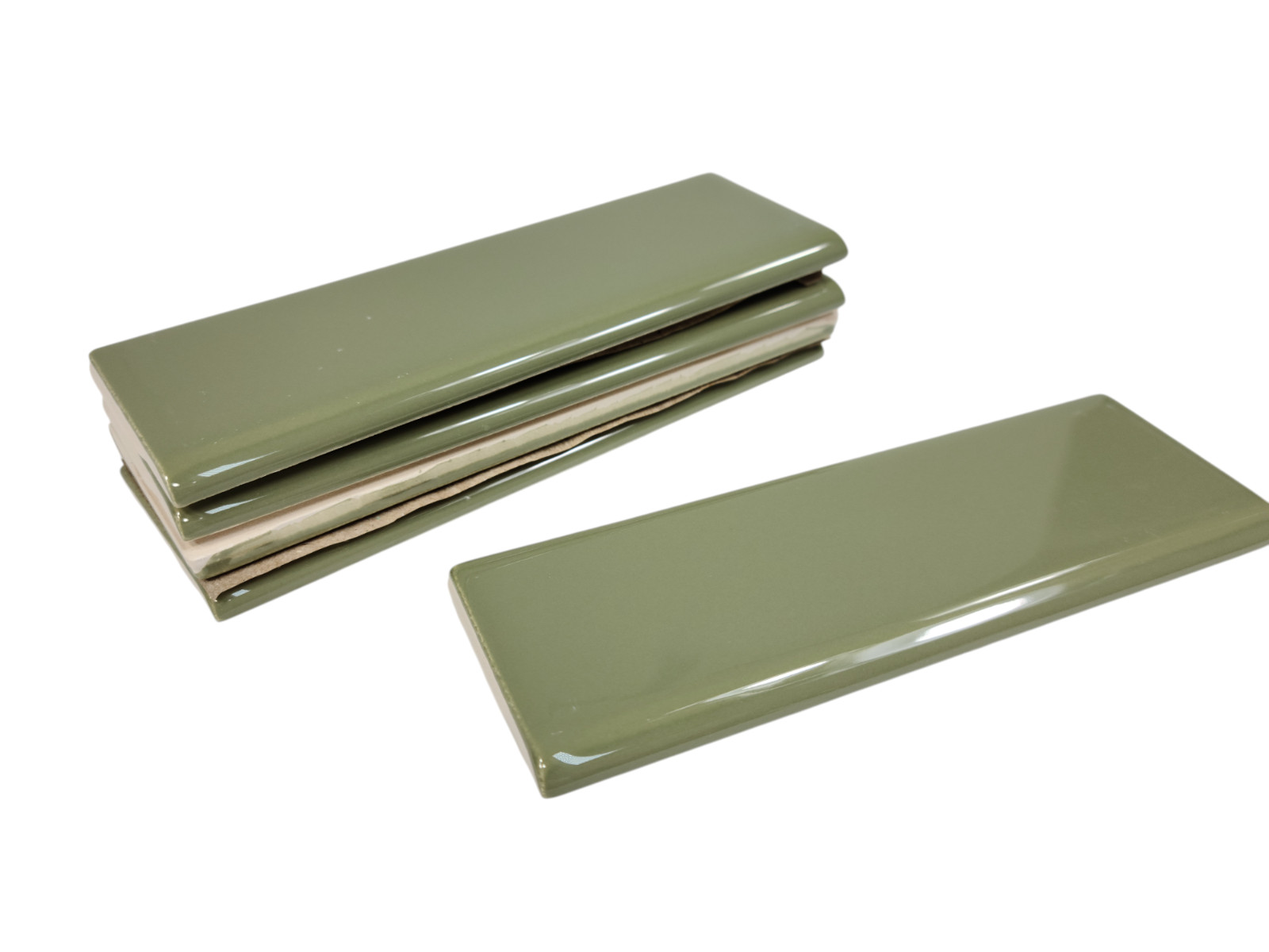 Avocado Green Ceramic Tile Bullnose Subway Backsplash Trim Mid Century Modern