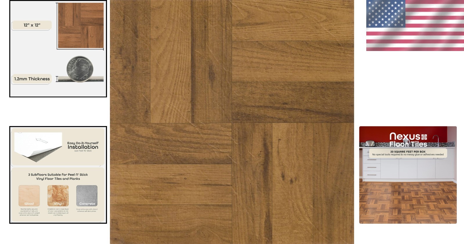 Medium Oak Parquet Pattern – 20 Peel & Stick Tiles