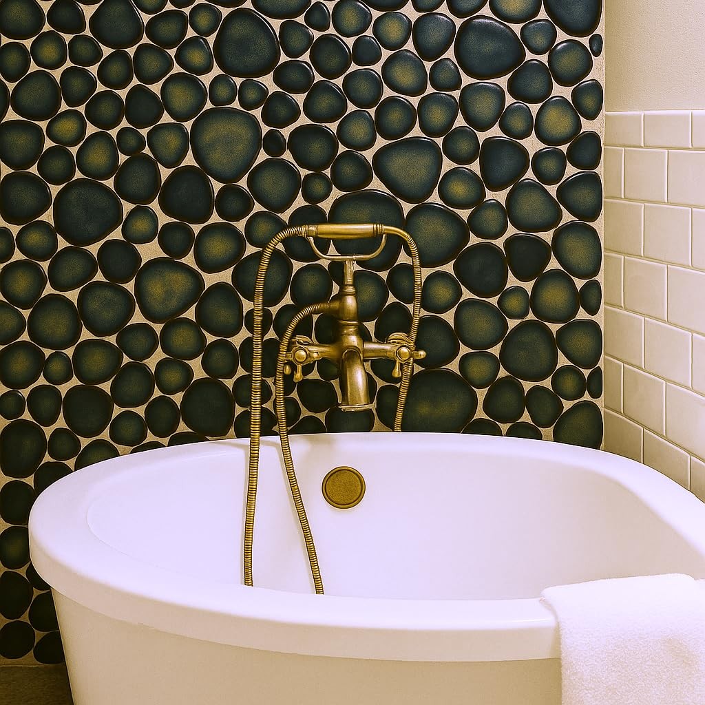 Blujellyfish Pebble Stone Tile for Shower Floor Bathroom Backsplash Accent Wa…