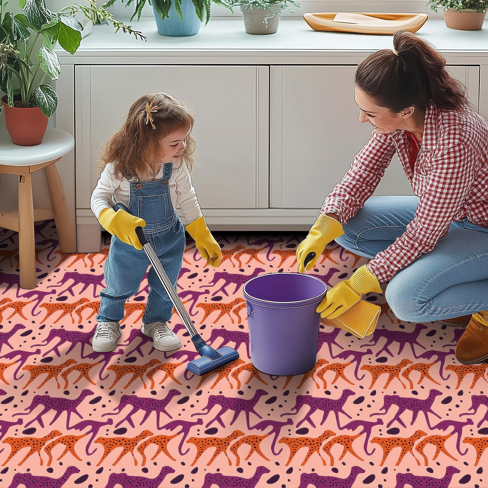 10PCS 12×12 Inch Abstract Cheetah Pattern in Purple and Orange on Pink Floor …