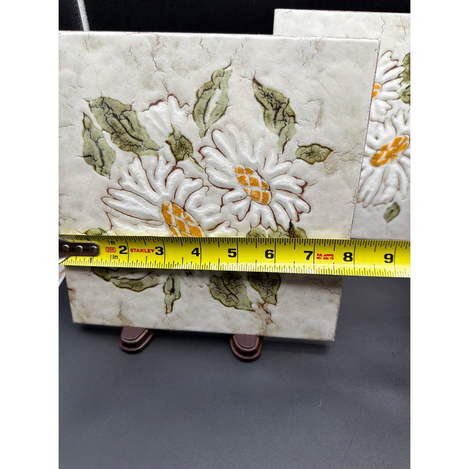 Set of 3 Vintage Hand Painted Italian Ceramic Art Tiles 8×8 White Daisy Floral