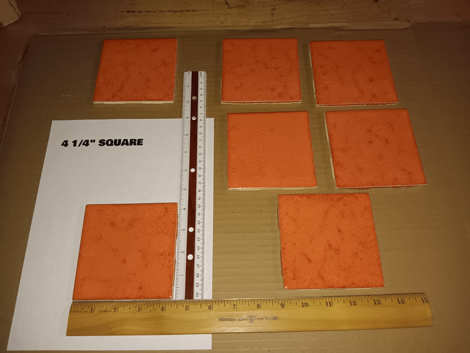 Lot of 12 pcs. IMPERIAL ORANGE VTG Ceramic Tile MCM FORUM 1960’s NEW OLD STOCK