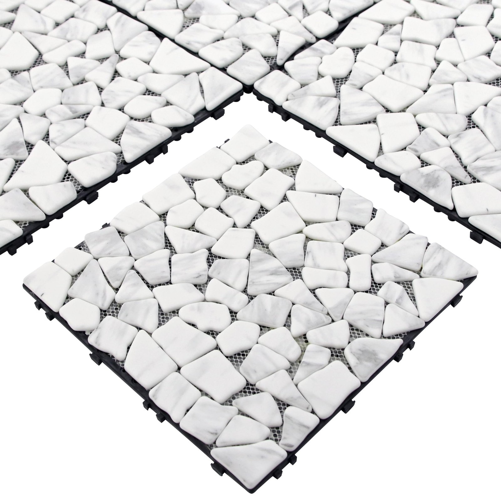 4PCS Natural Pebble Interlocking Deck Tiles, 12″ x 12″ Recycled Glass Marble …