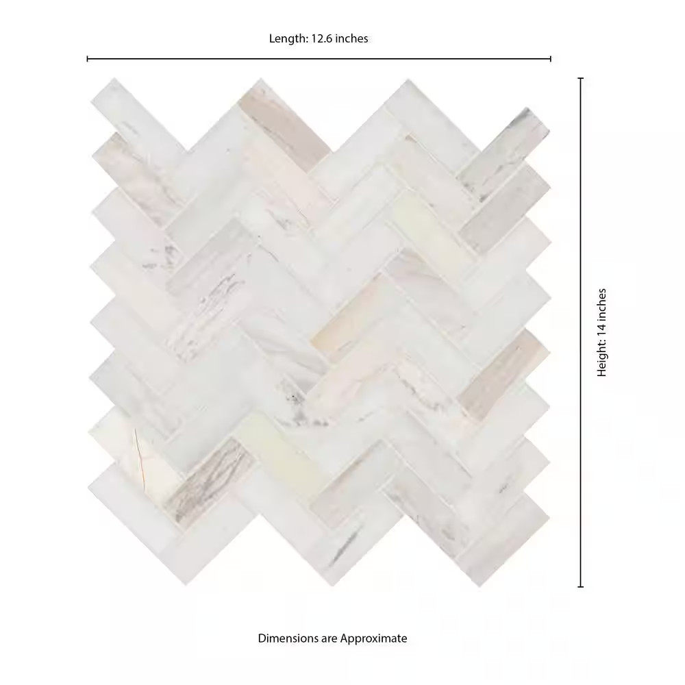 Angora Herringbone 12 In. X 14 In. X 0.38 In. Polished Marble Mesh-Mounted Mosai