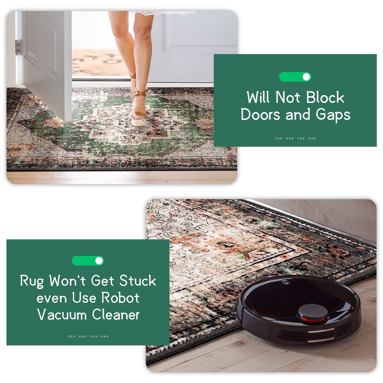 9×12 Area Rugs for Living Room Green Boho Washable Vintage Low Pile Non-Slip …