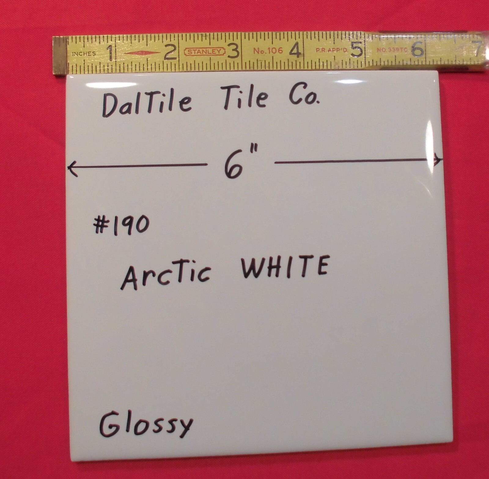 1 pc. Daltile #190 Arctic White: Brilliant Glossy Ceramic Tile 6″ X 6″ NEW